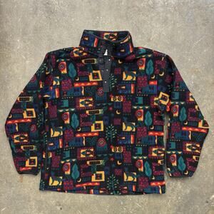 Vintage LL Bean Fleece Snap Pullover Men’s Medium 90s Aztec Western Gorpcore